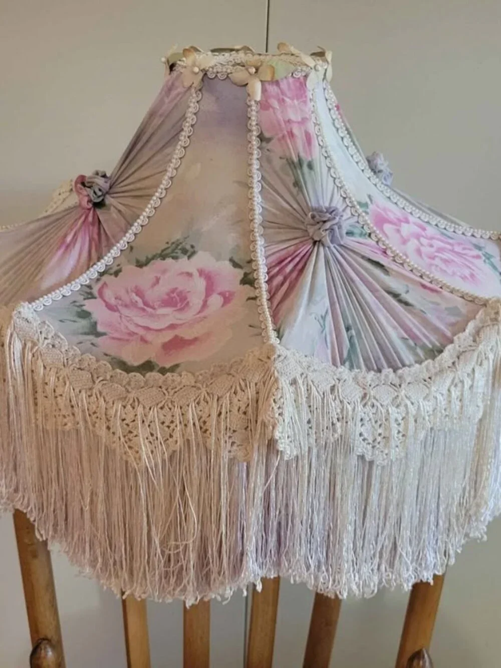 Vintage Floral Victorian Style Lampshade with Fringe